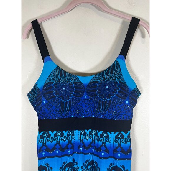 Colorful Floral Babydoll Tank Maxi Dress Blue 10 Geometric Damask Boho indie Art - Picture 4 of 10